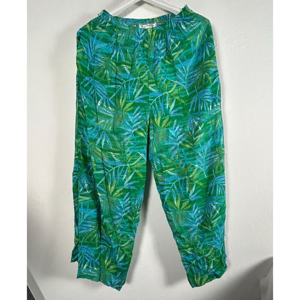 Key Lime Pie Womens Tropical Leaf Print Wide Leg Pants Size Medium Green Summer